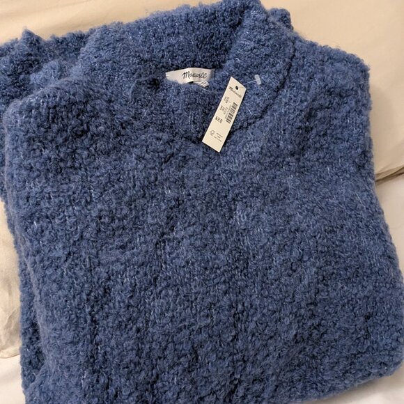 Madewell Wool Alpaca Blend Boucle-Knit Mock Neck Oversized Sweater Blue L NWT - Picture 4 of 6